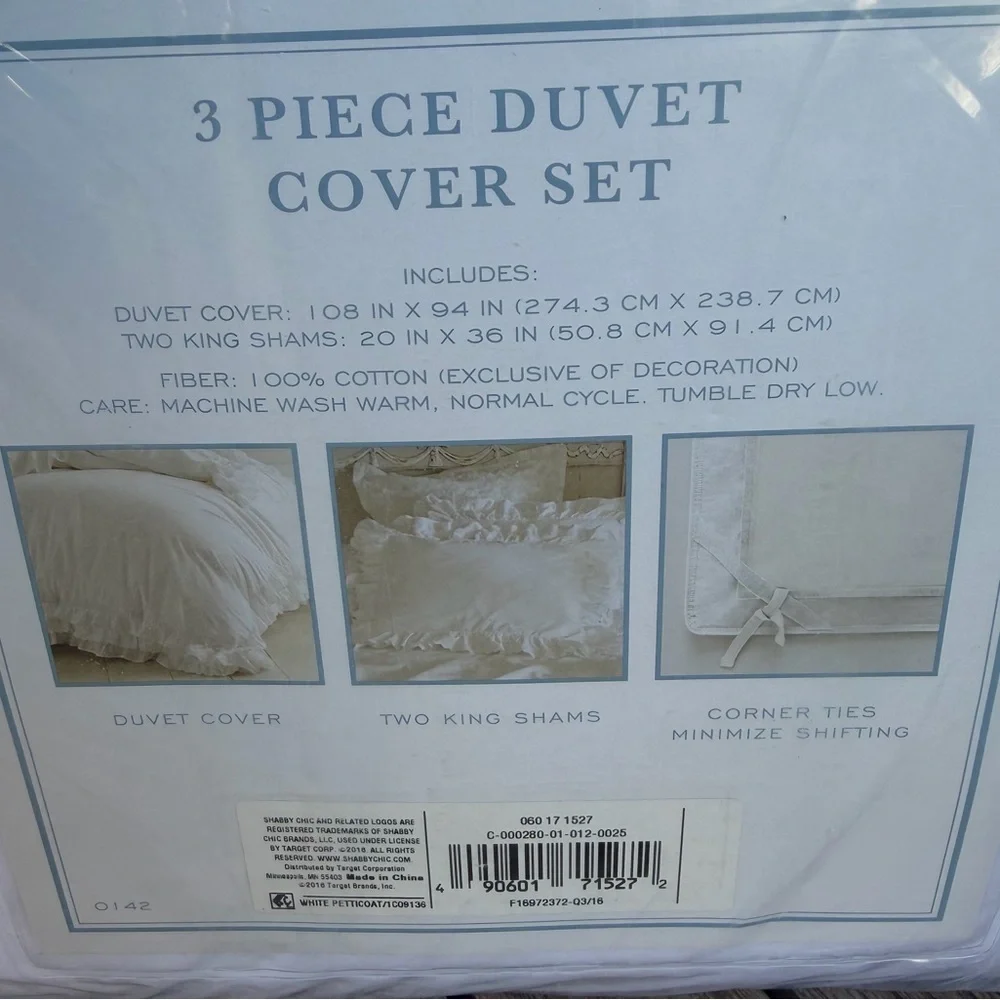 Simply Shabby Chic White Petticoat Lace Ruffled King 3-Piece Duvet Cover Set HTF